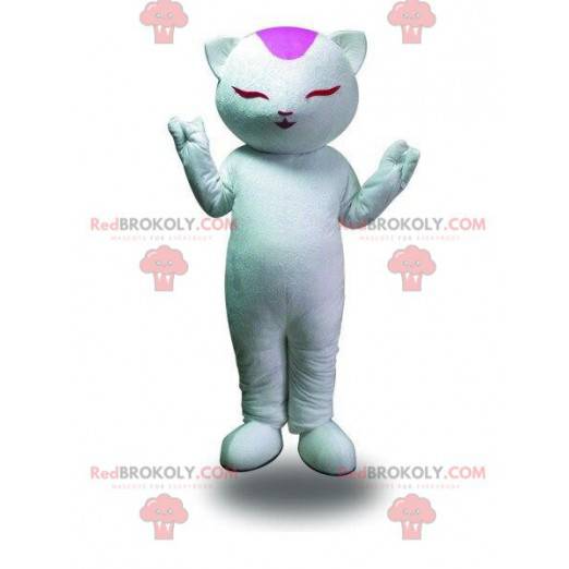 Mascotte witte kat, meditatiekostuum, zen-kostuum -