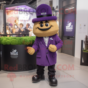 Purple Falafel mascot costume character dressed with a Blazer and Berets