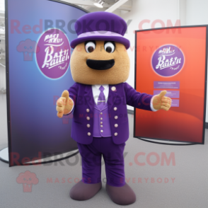 Purple Falafel mascot costume character dressed with a Blazer and Berets