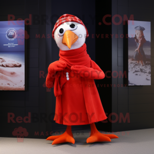Red Seagull mascot costume character dressed with a Bermuda Shorts and Scarf clips