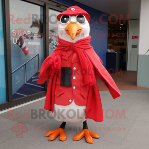 Red Seagull mascot costume character dressed with a Bermuda Shorts and Scarf clips