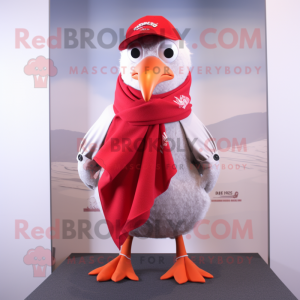 Red Seagull mascot costume character dressed with a Bermuda Shorts and Scarf clips