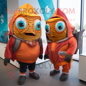 Rust Fish Tacos mascot costume character dressed with a Windbreaker and Digital watches