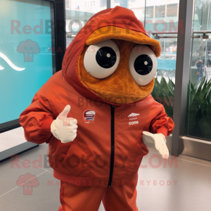 Rust Fish Tacos mascot costume character dressed with a Windbreaker and Digital watches