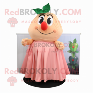 Peach Raspberry mascot costume character dressed with a Maxi Skirt and Tie pins
