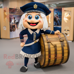 Navy Treasure Chest mascot costume character dressed with a Mini Skirt and Tote bags