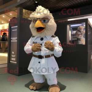 Beige Fried Chicken mascot costume character dressed with a Poplin Shirt and Bracelet watches