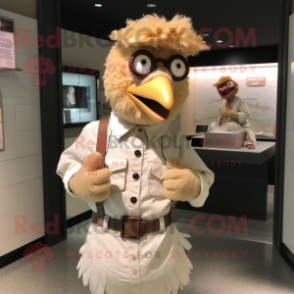 Beige Fried Chicken mascot costume character dressed with a Poplin Shirt and Bracelet watches
