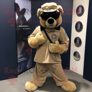 Tan Navy Seal mascot costume character dressed with a Coat and Cufflinks