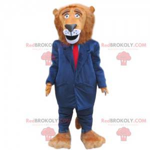 Lion mascot dressed in a blue costume, elegant costume -