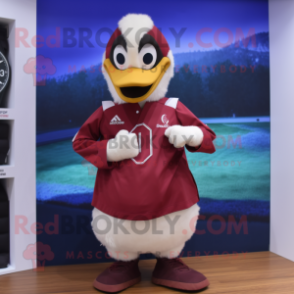 Maroon Swans mascot costume character dressed with a Vest and Digital watches