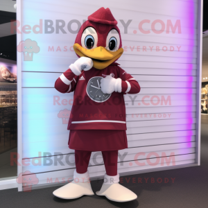 Maroon Swans mascot costume character dressed with a Vest and Digital watches