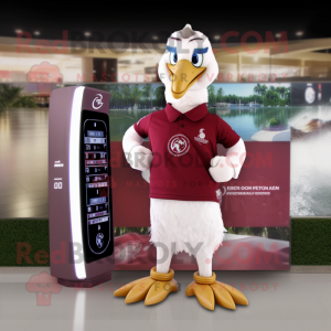 Maroon Swans mascot costume character dressed with a Vest and Digital watches