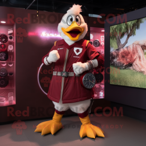 Maroon Swans mascot costume character dressed with a Vest and Digital watches