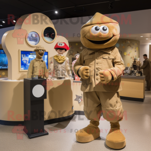 Tan Soldier mascot costume character dressed with a Dress and Coin purses