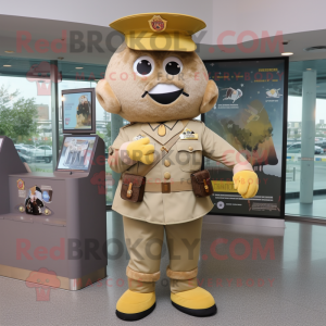 Tan Soldier mascot costume character dressed with a Dress and Coin purses