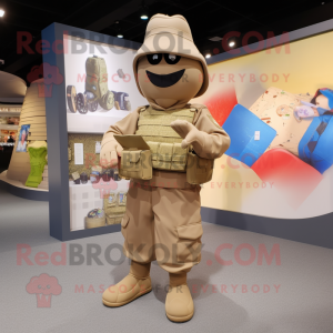 Tan Soldier mascot costume character dressed with a Dress and Coin purses