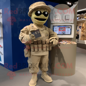 Tan Soldier mascot costume character dressed with a Dress and Coin purses