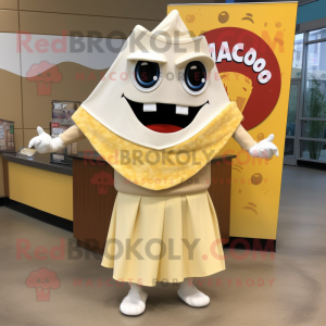 Cream Nachos mascot costume character dressed with a Wrap Skirt and Ties