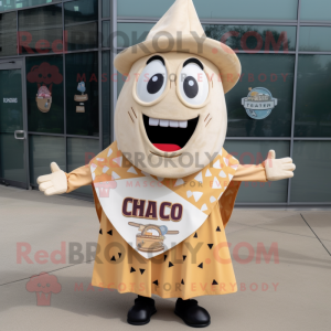 Cream Nachos mascot costume character dressed with a Wrap Skirt and Ties