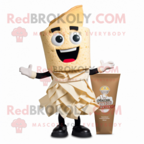 Cream Nachos mascot costume character dressed with a Wrap Skirt and Ties