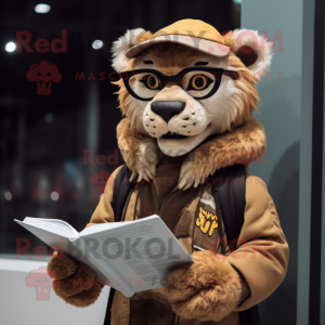 nan Smilodon mascot costume character dressed with a Jacket and Reading glasses