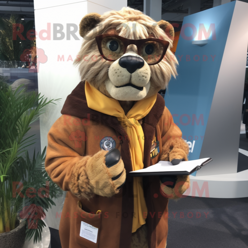 nan Smilodon mascot costume character dressed with a Jacket and Reading glasses nan Smilodon mascot costume character dressed with a Jacket and Reading glasses
