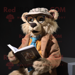 nan Smilodon mascot costume character dressed with a Jacket and Reading glasses