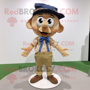 Tan Pendant mascot costume character dressed with a Denim Shorts and Bow ties