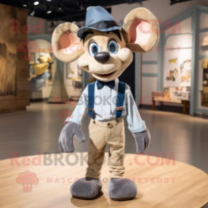 Tan Pendant mascot costume character dressed with a Denim Shorts and Bow ties