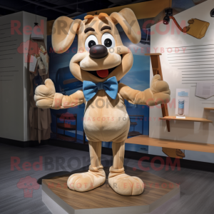 Tan Pendant mascot costume character dressed with a Denim Shorts and Bow ties