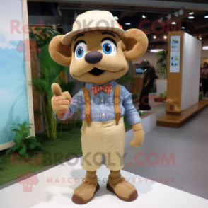 Tan Pendant mascot costume character dressed with a Denim Shorts and Bow ties