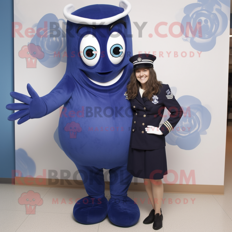 Navy Squid mascot costume character dressed with a Shift Dress and Watches Navy Squid mascot costume character dressed with a Shift Dress and Watches