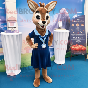 Navy Roe Deer mascot costume character dressed with a Midi Dress and Earrings