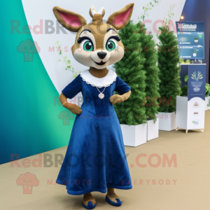 Navy Roe Deer mascot costume character dressed with a Midi Dress and Earrings
