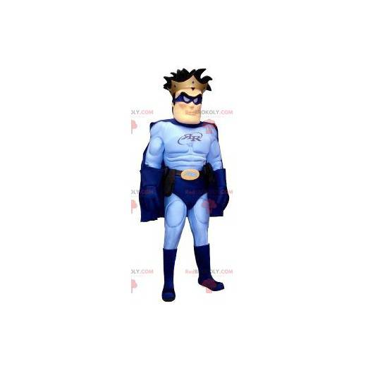 Superhero mascot in blue outfit - Redbrokoly.com