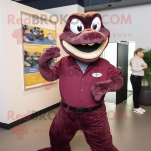 Maroon Anaconda mascot costume character dressed with a Blouse and Cufflinks