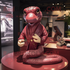 Maroon Anaconda mascot costume character dressed with a Blouse and Cufflinks