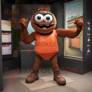 Rust Acrobat mascot costume character dressed with a Bermuda Shorts and Smartwatches