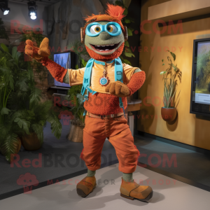 Rust Acrobat mascot costume character dressed with a Bermuda Shorts and Smartwatches