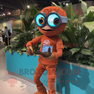 Rust Acrobat mascot costume character dressed with a Bermuda Shorts and Smartwatches