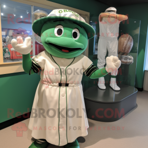 Green Baseball Glove mascot costume character dressed with a Wedding Dress and Hat pins