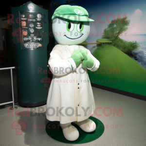 Green Baseball Glove mascot costume character dressed with a Wedding Dress and Hat pins