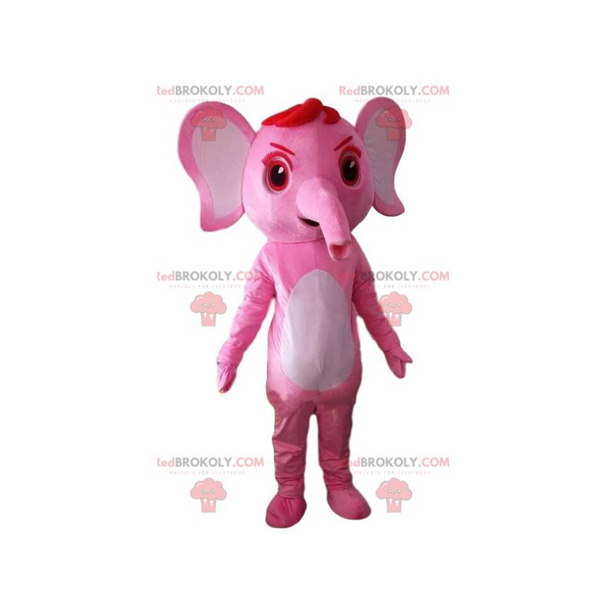 Mascotte d'éléphant rose, costume d'éléphanteau rose -