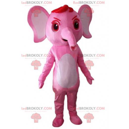 Mascote elefante rosa, fantasia de elefante rosa -
