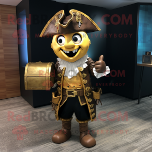 Gold Pirate mascot costume character dressed with a Wrap Skirt and Briefcases
