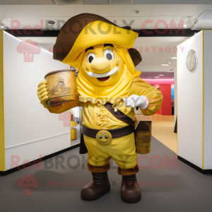 Gold Pirate mascot costume character dressed with a Wrap Skirt and Briefcases