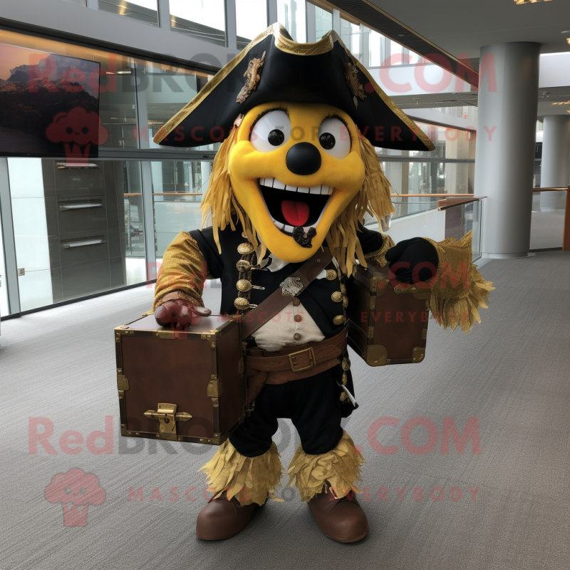 Gold Pirate mascot costume character dressed with a Wrap Skirt and Briefcases