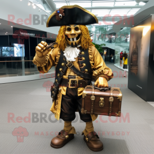 Gold Pirate mascot costume character dressed with a Wrap Skirt and Briefcases