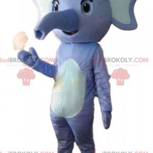 Mascote elefante azul e branco, fantasia de elefante azul -